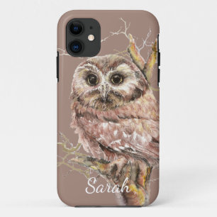 Cute Watercolor Owl Bird Custom iPhone 11 Case