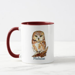 Cute Watercolor Owl  Bird Nature Art Mug