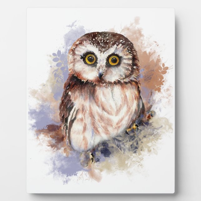 Cute Watercolor Owl Bird Nature art Plaque (Front)