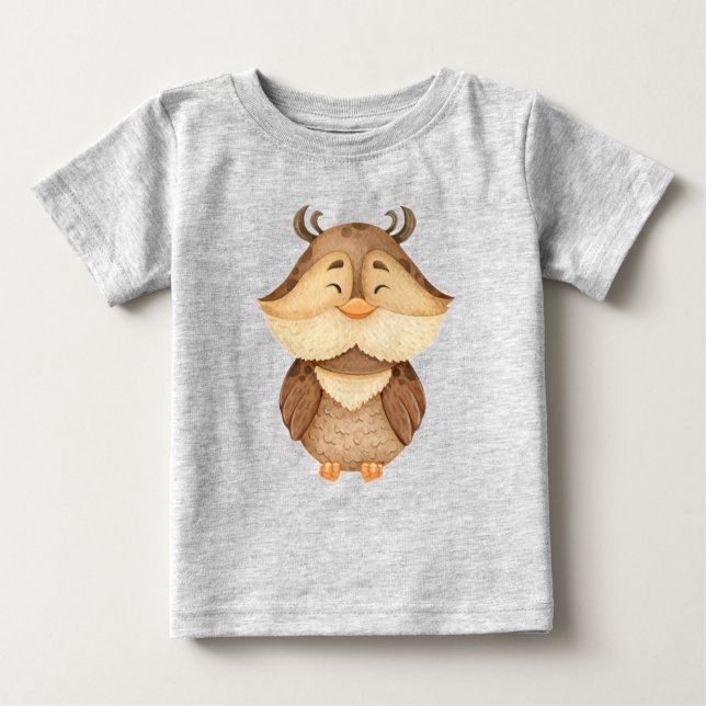 Cute Watercolor Owl Bird Wildlife Nature art Baby  T-Shirt (Front)