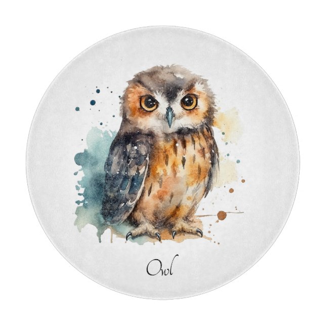 Cute Watercolor Owl, custom Cutting Board (Front)