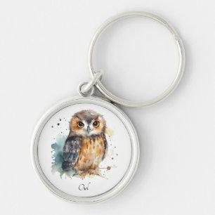 Cute Watercolor Owl, custom Key Ring