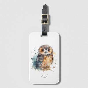 Cute Watercolor Owl, custom Luggage Tag