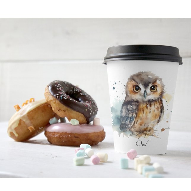 Cute Watercolor Owl, custom Paper Cups (Creator Uploaded)