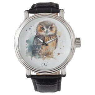 Cute Watercolor Owl, custom Watch