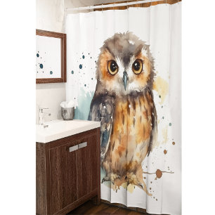 Cute Watercolor Owl Shower Curtain