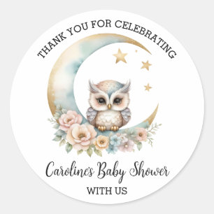 Cute Watercolor Owl Thank You Baby Shower  Classic Round Sticker