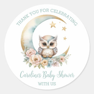 Cute Watercolor Owl Thank You Baby Shower Classic Round Sticker