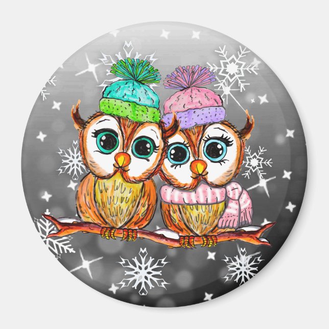 Cute Watercolor Owls Kitchen Refrigerator Magnet (Front)