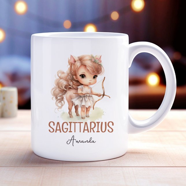 Cute Watercolor Painting Sagittarius Zodiac Name Coffee Mug (Cute Watercolor Painting Sagittarius Zodiac Name Coffee Mug)