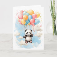 Cute Watercolor Panda Bear Big Balloons Blank