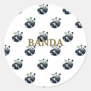 Cute Watercolor Panda Bear Holding Bamboo Vinyl St Classic Round Sticker
