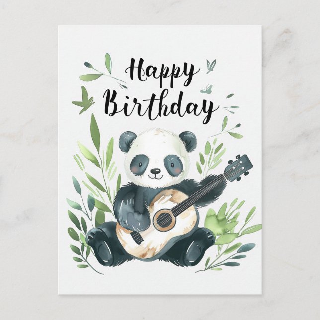 Cute watercolor Panda playing guitar Birthday Postcard (Front)