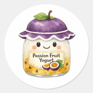 Cute Watercolor Passion Fruit Yogurt Jar with Hat  Classic Round Sticker