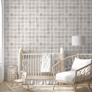 Cute Watercolor Pastel Chequered Pattern Nursery Wallpaper