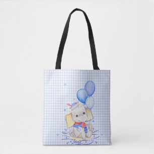 CUTE WATERCOLOR PASTEL NAUTICAL BABY ELEPHANT TOTE BAG