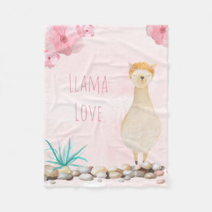 Cute Watercolor Pastel No Probllama Llama Nursery Fleece Blanket