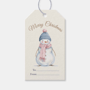 Cute Watercolor Pastel Snowman Christmas Gift Tags
