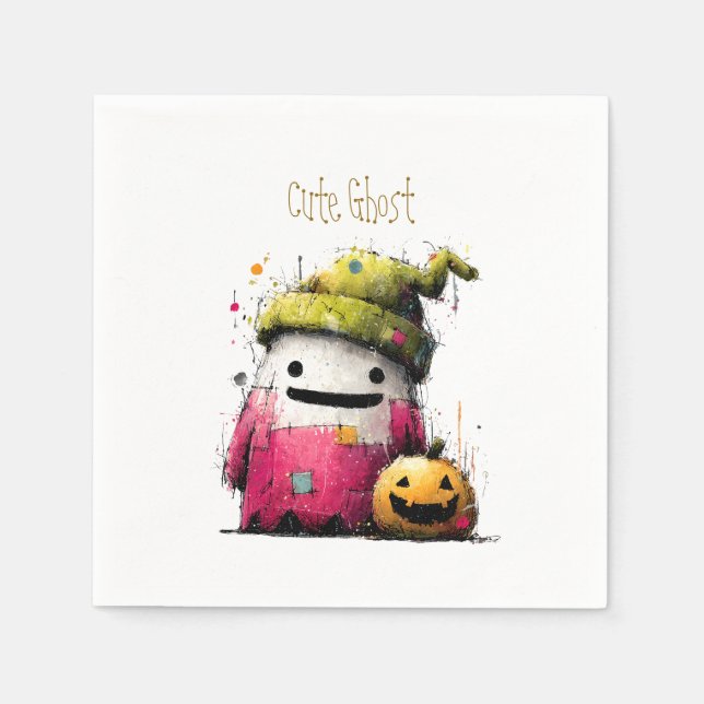 Cute Watercolor Patchwork Ghost Hallow Napkin (Front)