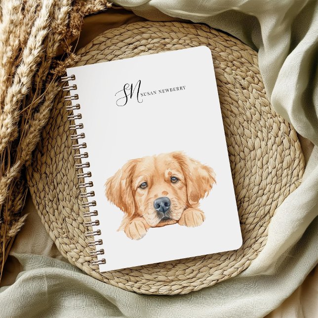 Cute Watercolor Peeking Golden Personalised Notebook (Creator Uploaded)