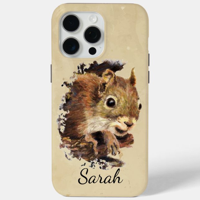 Cute Watercolor Peeking Squirrel Customise Case-Mate iPhone Case (Back)