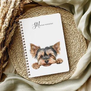 Cute Watercolor Peeking Yorkie Personalised Notebook