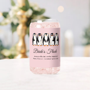 Cute Watercolor Penguin Bachelorette Party Can Glass