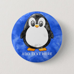 Cute Watercolor Penguin Blue 6 Cm Round Badge