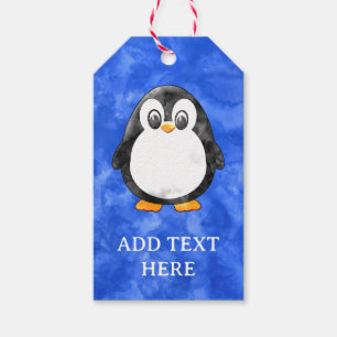 Cute Watercolor Penguin Blue Gift Tags