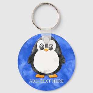 Cute Watercolor Penguin Blue  Key Ring