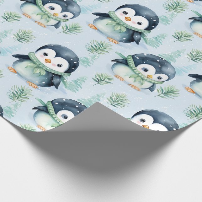 Cute Watercolor Penguin Wrapping Paper (Corner)