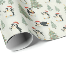 Cute Watercolor Penguins Christmas Forest Holiday