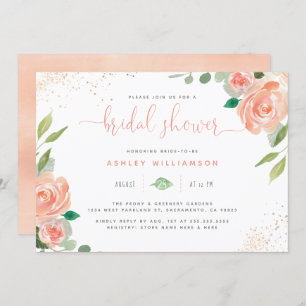 Cute Watercolor Peonies & Eucalyptus Bridal Shower Invitation
