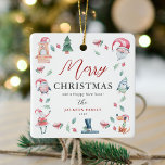 Cute Watercolor Personalised Merry Christmas  Ceramic Ornament<br><div class="desc">Cute watercolor personalised Christmas Ornament. Design features cute watercolor festive images framing an elegant Merry Christmas template,  family name and year.</div>