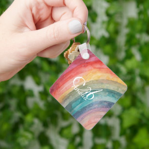 Cute Watercolor Personalised Rainbow Key Ring