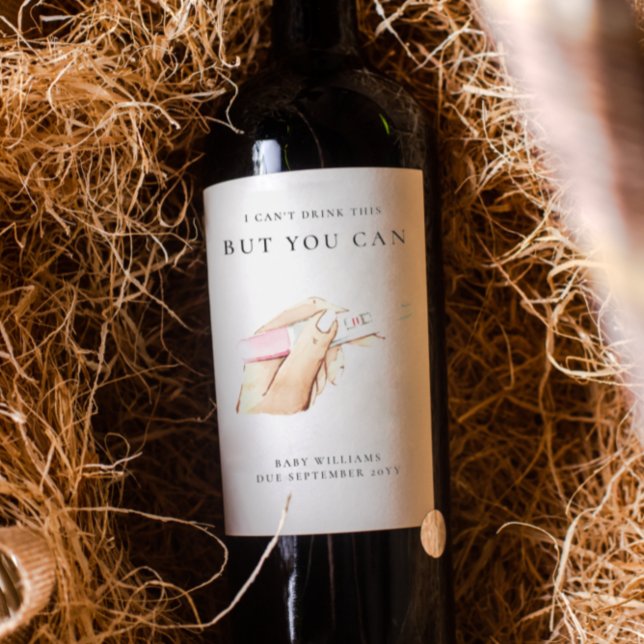 Cute Watercolor Personalized Pregnancy Wine Label (Creator Uploaded)