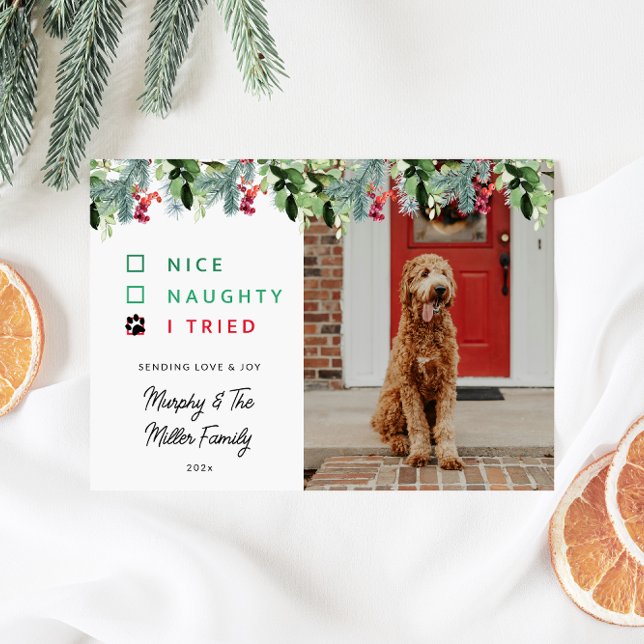 Cute Watercolor Pet Photo Christmas Holiday Card (Cute Dog Photo Christmas Card)