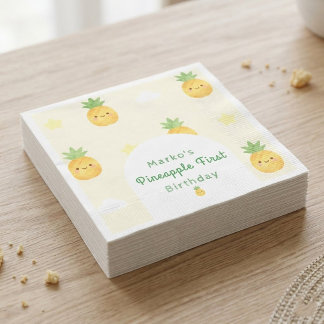 Cute Watercolor Pineapple 1st Birthday Napkin