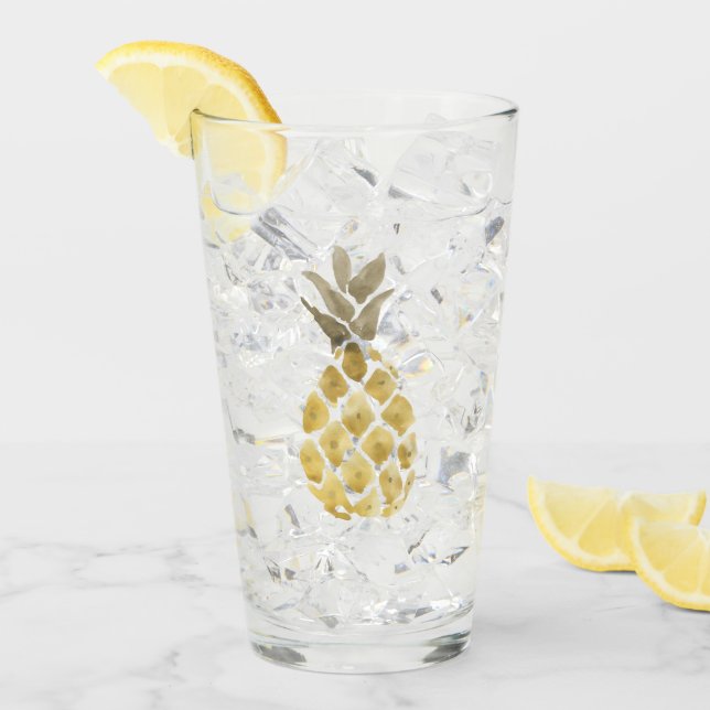 Cute Watercolor Pineapple Glass (Front Ice)