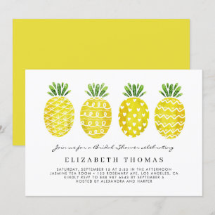 Cute Watercolor Pineapples Summer Bridal Shower Invitation