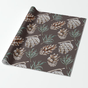 Cute Watercolor Pinecones Christmas Wrapping Paper