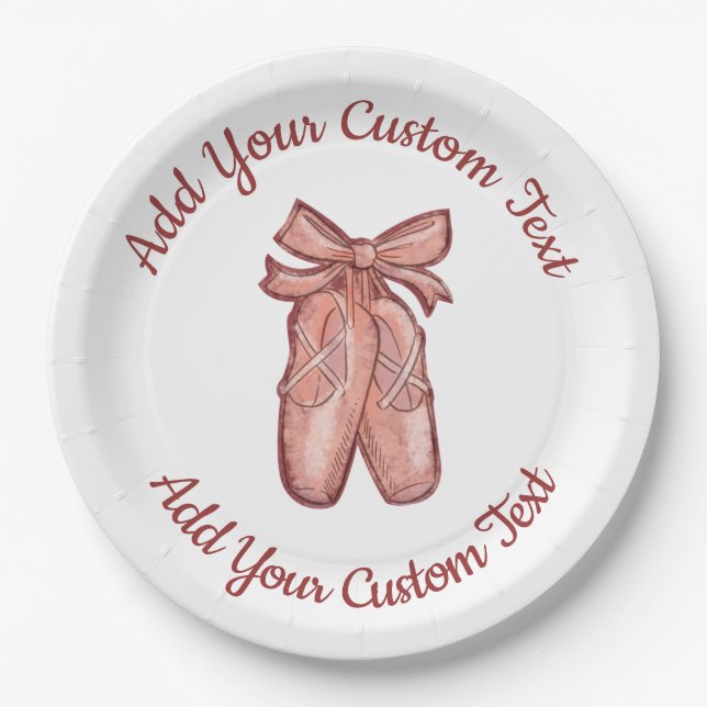 Cute Watercolor Pink Ballet Shoes Custom Party Paper Plate (Front)