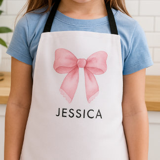 Cute Watercolor Pink Bow Coquette Baking Apron