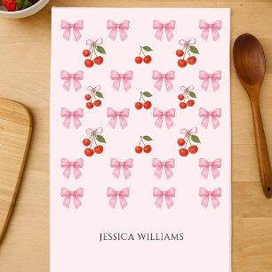 Cute Watercolor Pink Bow Coquette Baking  Tea Towel