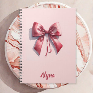 Cute Watercolor Pink Bow Custom Name Notebook