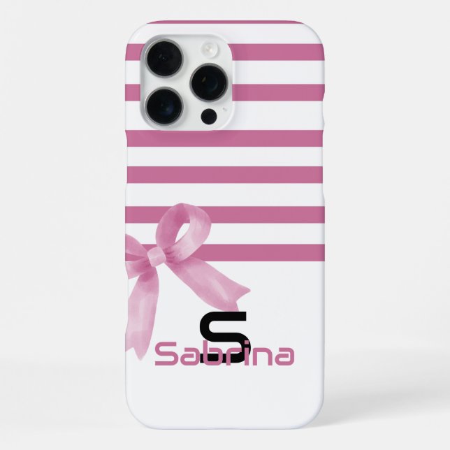 Cute Watercolor Pink Bow Stripes iPhone Case (Back)