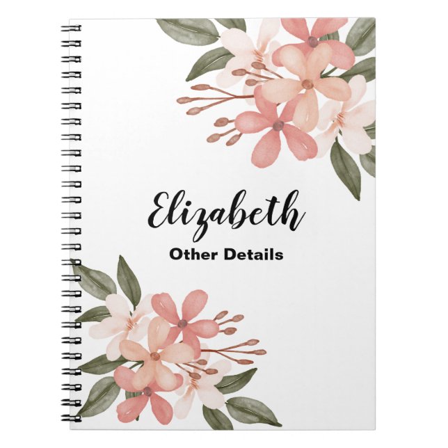 Cute Watercolor Pink Cheery Botanical Personalised Notebook (Front)