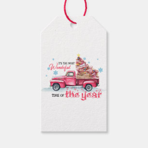 Cute Watercolor Pink Christmas Tree Gift Tags