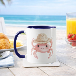 Cute Watercolor Pink Crab Coastal Coffee Mug
