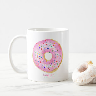 Cute Watercolor Pink Doughnut Sprinkles Personalis Coffee Mug